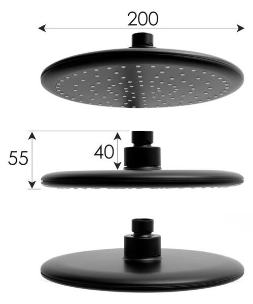 Erga Enza, sprchová souprava s termostatickou baterií a dešťovou hlavicí 20cm, černá matná, ERG-YKA-BP.ENZA20-BLK