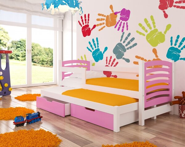 Dětská výsuvná postel VILLA růžová / bílá