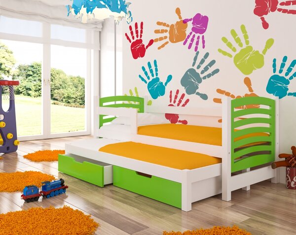Dětská výsuvná postel VILLA zelená / bílá