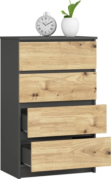 AKORD Furniture Factory OP0LK-6SZARART003, Šedá, Dub, 4 zásuvka/zásuvek, Matný, 16 mm, 51 cm, 400 mm