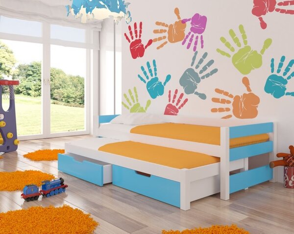Dětská výsuvná postel RAGA modrá / bílá
