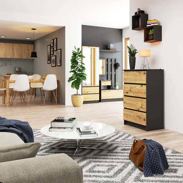AKORD Furniture Factory OP0LK-6SZARART003, Šedá, Dub, 4 zásuvka/zásuvek, Matný, 16 mm, 51 cm, 400 mm