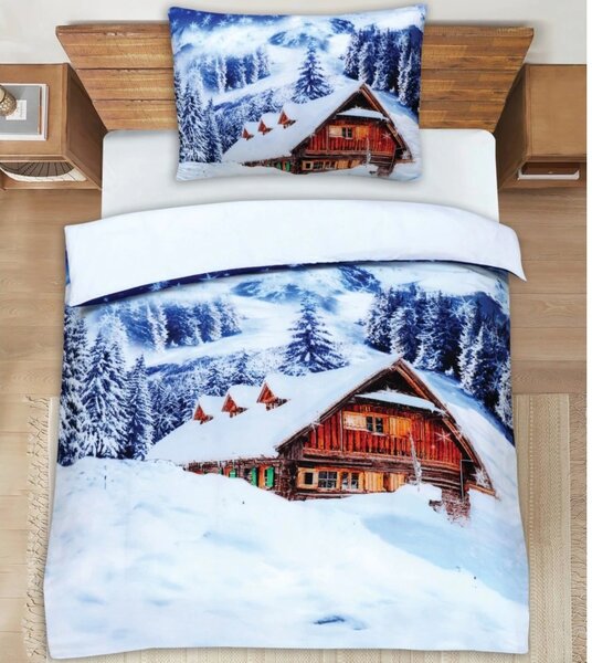 3D povlečení Polycotton Sněžná Chaloupka 200x140cm+90x70cm TiaHome
