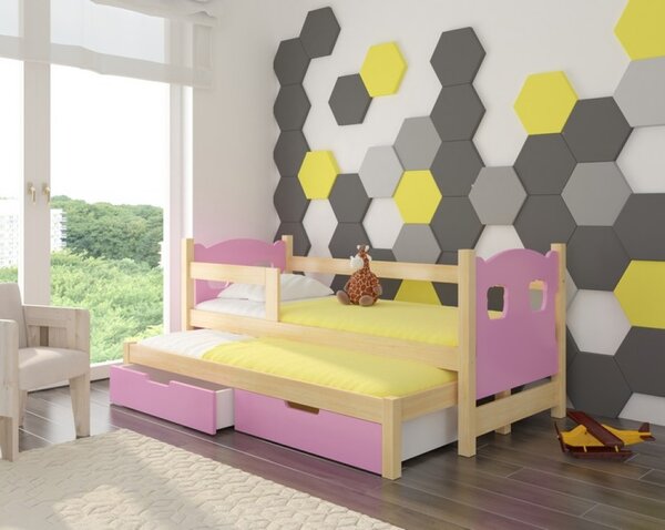 Dětská výsuvná postel CAMP růžová