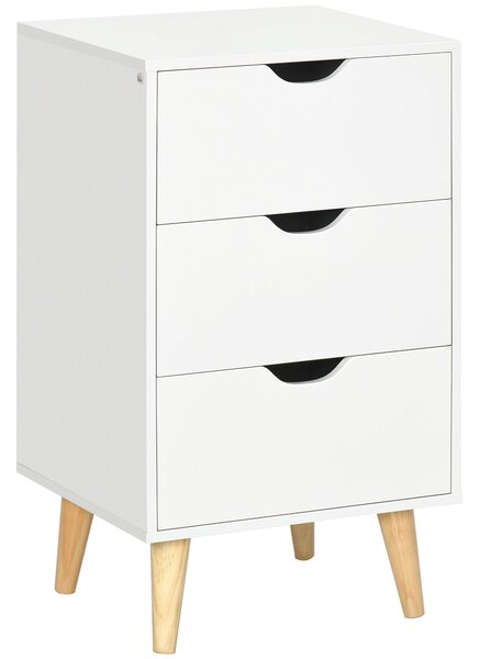HOMCOM Noční stolek s 3 zásuvkami ve skandinávském stylu pro ložnici a obývací pokoj, 40 x 35 x 68,5 cm, bílý | Aosom