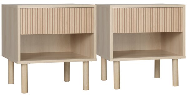 HOMCOM Sada 2 nočních stolků s šuplíky a policemi, moderní boční stolek do ložnice a obývacího pokoje, rozměry 47 x 47 x 50 cm, přírodní dřevěná úprav