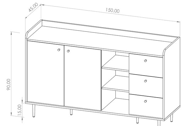 Komoda Vasecta K2D3SZ (dub brandy castello). Akce -23%