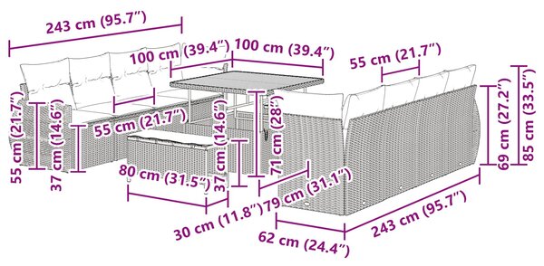 Sada zahradních pohovek 11 ks Černá polyratan 3363804