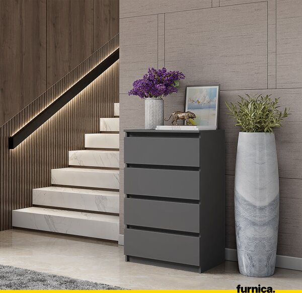 FURNICA - GABRIEL - Komoda se 4 zásuvkami - antracitově šedá V92cm Š60cm H33cm