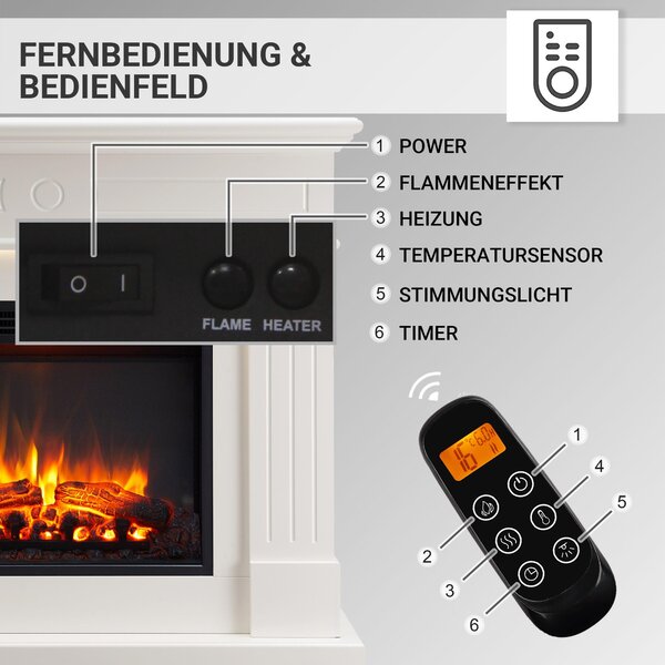 Elektrický krb BALDERIA Leandros – výkon až 2000 W, bílý