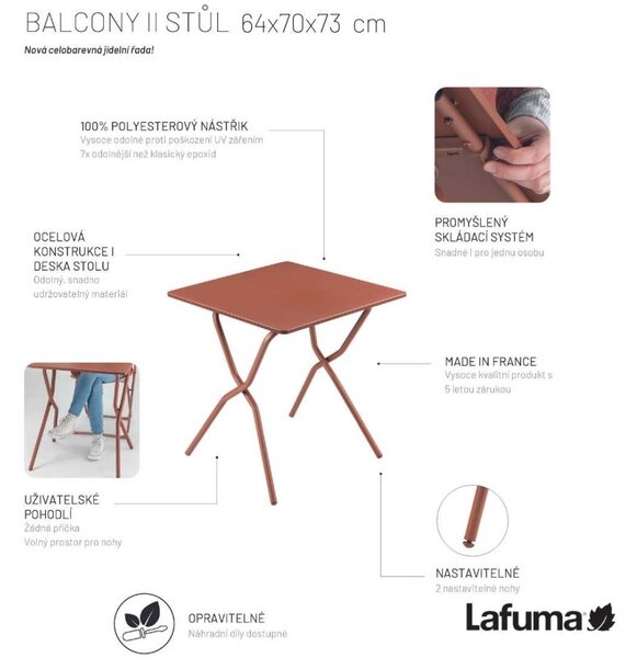 Sada BALCONY II – skládací stůl 64×70 cm + 2 ultra kompaktní židle | ColorBlock béžová Seigle