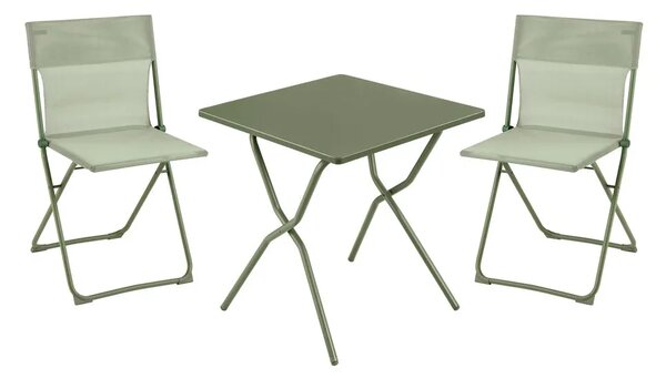 Sada BALCONY II – skládací stůl 64×70 cm + 2 ultra kompaktní židle | ColorBlock zelená Moss