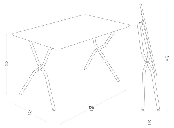 Sada BALCONY II – skládací stůl 120×70 cm + 4 ultra kompaktní židle | ColorBlock oranžová Canyon