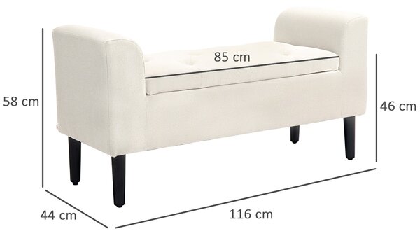 HOMCOM Čalouněná Úložná Lavice s Opěrkami Rukou, Úložná Lavice do Ložnice, Předsíně, Obývacího Pokoje, Nosnost 130 Kg 116 x 44 x 58 cm | Aosom