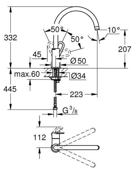 GROHE BauLoop - Páková dřezová baterie, DN 15, Chrom 31368000
