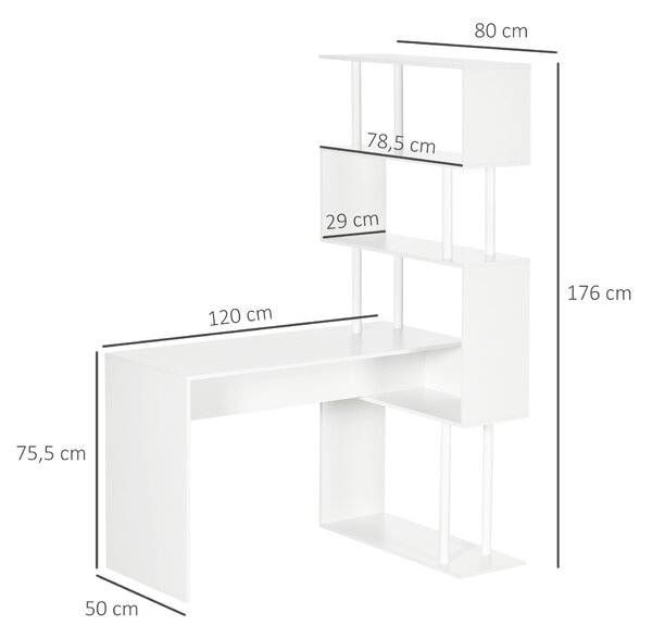 HOMCOM Rohový stůl se zásuvkami Moderní design L-tvarový počítačový stůl s dřevěnými policemi 120 x 80 x 176 cm Bílá | Aosom