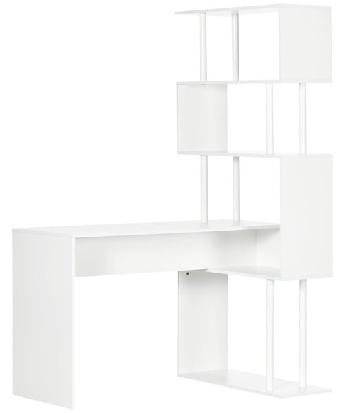 HOMCOM Rohový stůl se zásuvkami Moderní design L-tvarový počítačový stůl s dřevěnými policemi 120 x 80 x 176 cm Bílá | Aosom