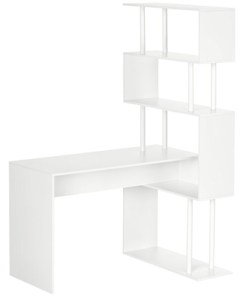 HOMCOM Rohový stůl se zásuvkami Moderní design L-tvarový počítačový stůl s dřevěnými policemi 120 x 80 x 176 cm Bílá | Aosom