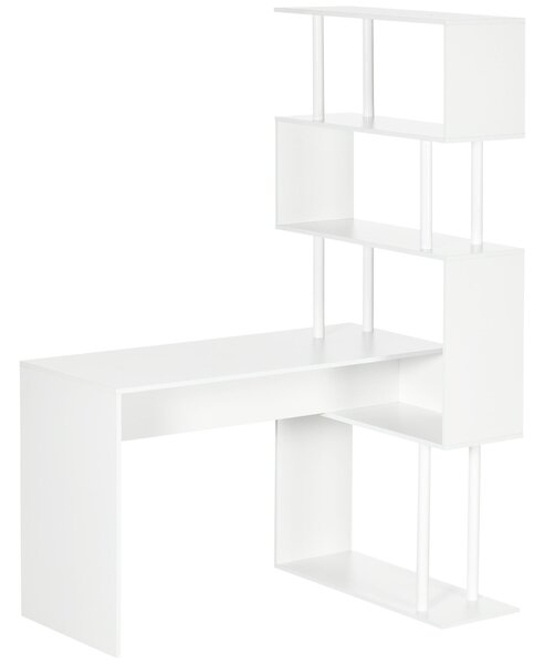 HOMCOM Rohový stůl se zásuvkami Moderní design L-tvarový počítačový stůl s dřevěnými policemi 120 x 80 x 176 cm Bílá | Aosom