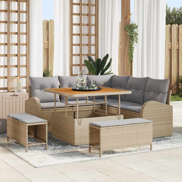 Sada zahradních pohovek 8 ks 7-Počet míst Béžová a Světle šedá 3364337