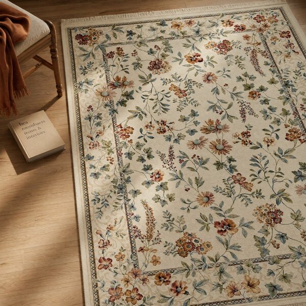 Krémový koberec z viskózy 135x195 cm Oriental Flowers – Nouristan