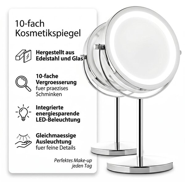 Mucola koupelnové zrcadlo make-up zrcadlo 10x kosmetické zrcadlo LED make-up zrcadlo zrcadlo na holení osvětlení koupelnové zrcadlo stojící zrcadlo
