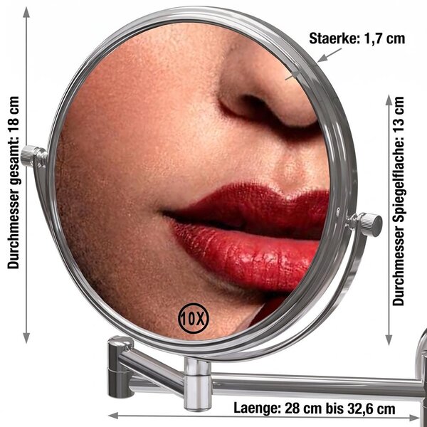 Mucola make-up zrcadlo 10x zvětšení kosmetické zrcadlo 20cm nástěnné zrcadlo koupelnové zrcadlo otočné koupelnové zrcadlo