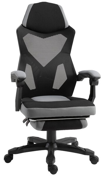 Herní kancelářská židle Vinsetto s nastavitelnou výškou, otáčecími kolečky a podnožkou, síťovina, 58L x 63W x 112-122H cm, šedá a černá | Aosom