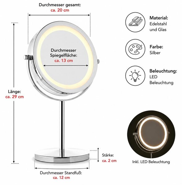 Mucola koupelnové zrcadlo make-up zrcadlo 10x kosmetické zrcadlo LED make-up zrcadlo zrcadlo na holení osvětlení koupelnové zrcadlo stojící zrcadlo