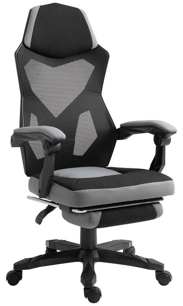Herní kancelářská židle Vinsetto s nastavitelnou výškou, otáčecími kolečky a podnožkou, síťovina, 58L x 63W x 112-122H cm, šedá a černá | Aosom