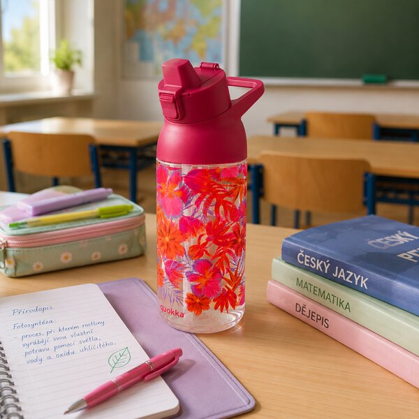 Sportovní láhev s pítkem Swift, 785ml, Quokka, red flowers
