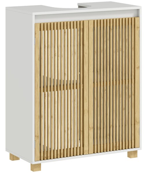 HOMCOM Skříňka pod umyvadlo do koupelny - Umyvadlová skříňka se žaluziovými dvířky, 60 x 30 x 75 cm, Přírodní dřevěný vzhled | Aosom