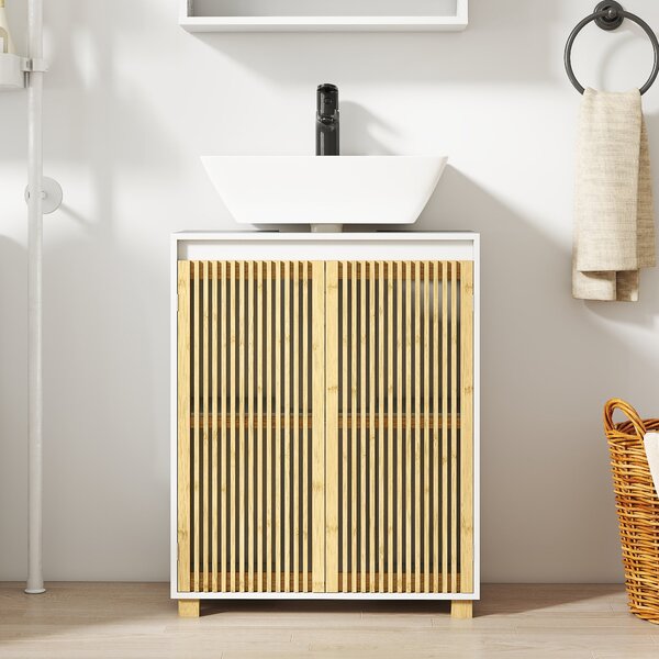 HOMCOM Skříňka pod umyvadlo do koupelny - Umyvadlová skříňka se žaluziovými dvířky, 60 x 30 x 75 cm, Přírodní dřevěný vzhled | Aosom