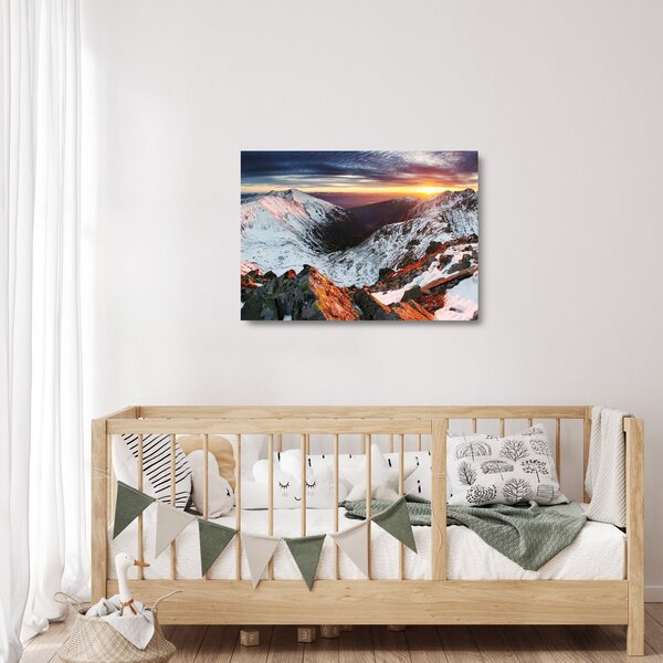 Skleněný obraz - Zimní horské panorama (70x50 cm)