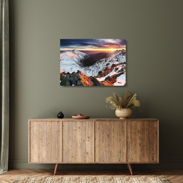 Skleněný obraz - Zimní horské panorama (70x50 cm)