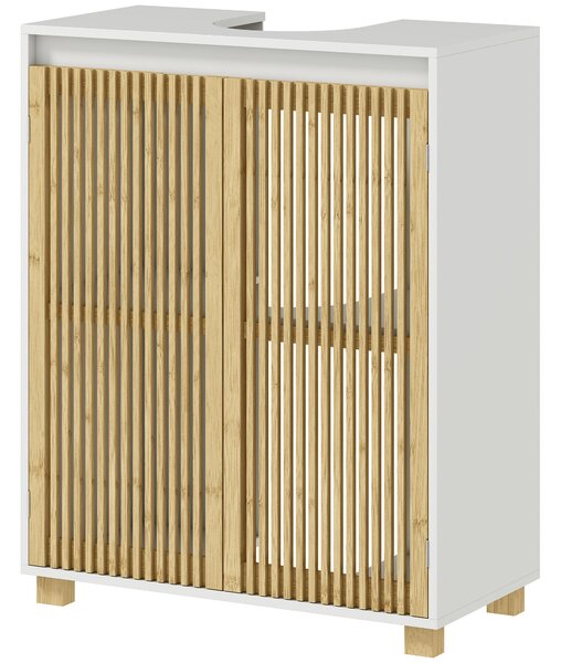 HOMCOM Skříňka pod umyvadlo do koupelny - Umyvadlová skříňka se žaluziovými dvířky, 60 x 30 x 75 cm, Přírodní dřevěný vzhled | Aosom