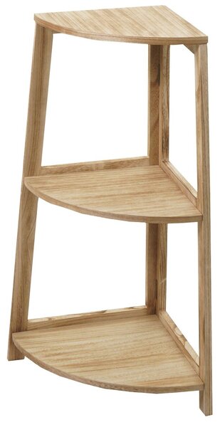 Rohový regál HWC-K44, policový stojící regál do obývacího pokoje, 3 police, 80x37x37cm MDF z paulovnie přírodní hnědá barva