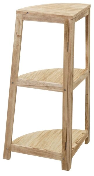 Rohový regál HWC-K44, policový stojící regál do obývacího pokoje, 3 police, 80x37x37cm MDF z paulovnie přírodní hnědá barva