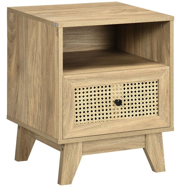 HOMCOM Noční stolek s úložným prostorem a zásuvkou, ratanové dveře a vintage design 45 x 39 x 56,5 cm | Aosom