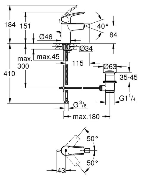 GROHE Eurosmart - Páková bidetová baterie, DN 15, velikost S, Chrom 32929003