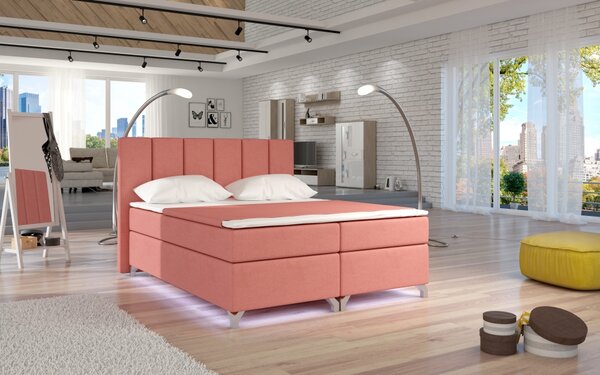 Kontinentální postel Boxspring BRAZIL růžová 160x200cm