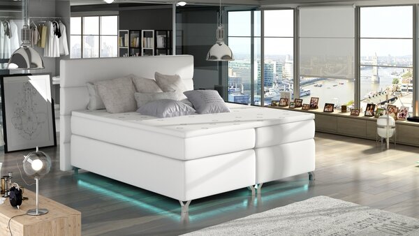 Kontinentální postel Boxspring MADEIRA bílá ekokůže 180x200cm