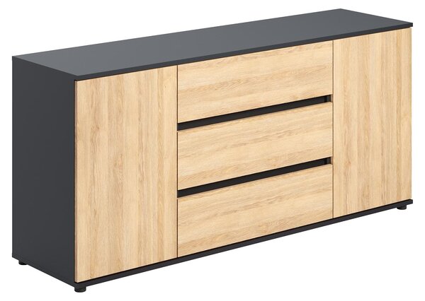Home Collective Komoda s zásuvkami | moderní komoda do obývacího pokoje, ložnice a předsíně | 150 x 40 x 70 cm | 3 zásuvky a 2 dvířka | antracit a dub Artisan