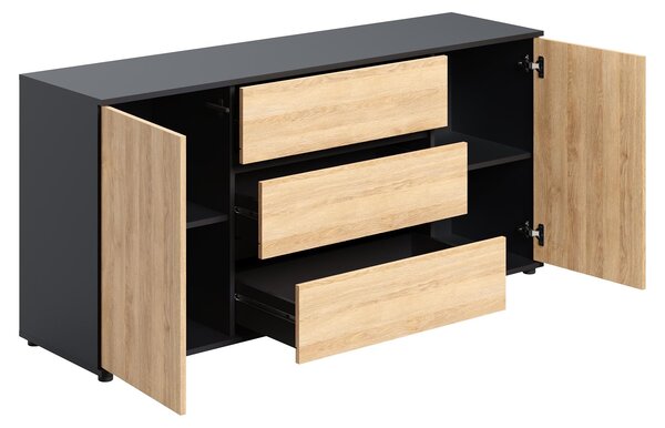 Home Collective Komoda s zásuvkami | moderní komoda do obývacího pokoje, ložnice a předsíně | 150 x 40 x 70 cm | 3 zásuvky a 2 dvířka | antracit a dub Artisan