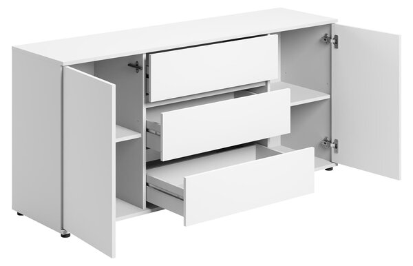 Home Collective Komoda s zásuvkami | moderní komoda do obývacího pokoje, ložnice a předsíně | 150 x 40 x 70 cm | 3 zásuvky a 2 dvířka | bílá