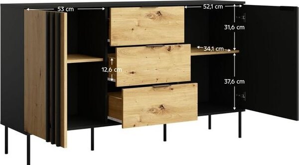 Kondela Dvoudveřová komoda se zásuvkami Rimina 2D3S - černá onyx / dub artisan