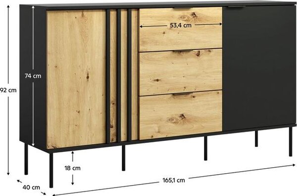 Kondela Dvoudveřová komoda se zásuvkami Rimina 2D3S - černá onyx / dub artisan