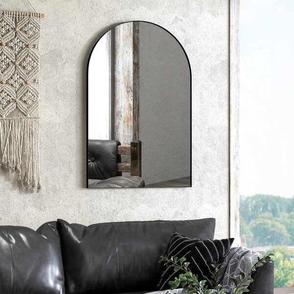 HOMCOM Zakřivené Zrcadlo na Zeď, Koupelnové Zrcadlo, 60 x 90 cm, vysoké rozlišení, s hliníkovým rámem, pro ložnici, obývací pokoj, předsíň, černé | Ao