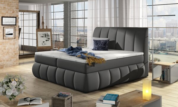 Kontinentální postel Boxspring RAVIOLI šedá ekokůže 160x200cm