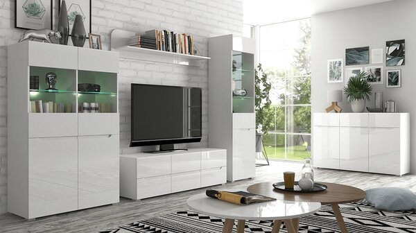 Kondela Třídveřová komoda se šuplíky Jolk 3D3S - bílá / bílý lesk